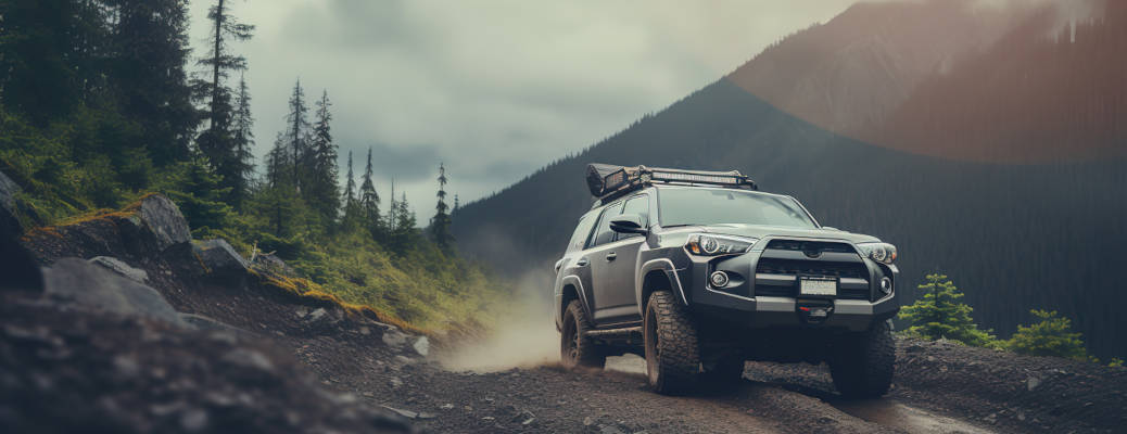 SUV driving on mountain off-roads