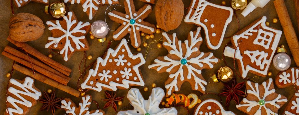 close up of several Christmas cookies