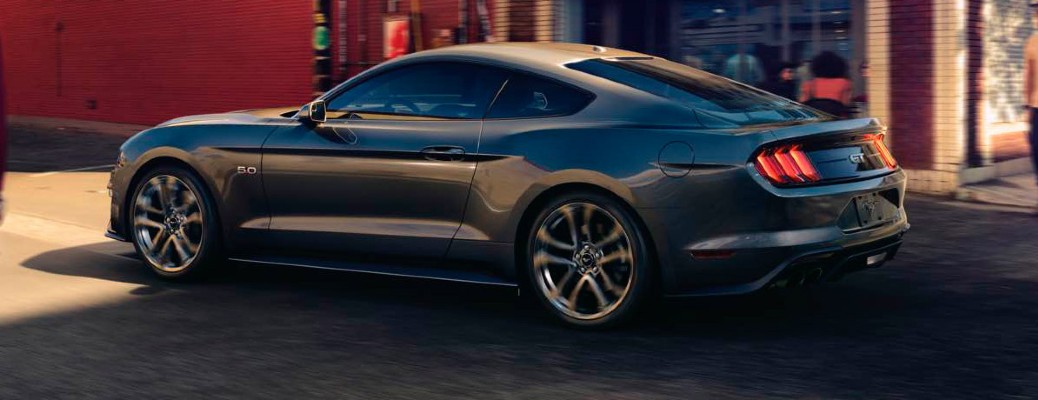 2018 Ford Mustang side view in a city