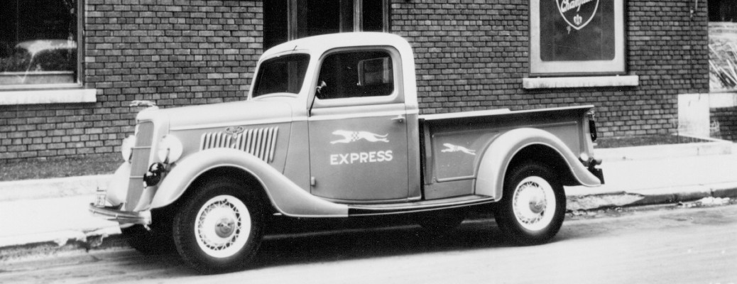 1953 Ford pickup truck in black and white