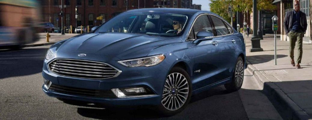 2018 Ford Fusion front view in a city