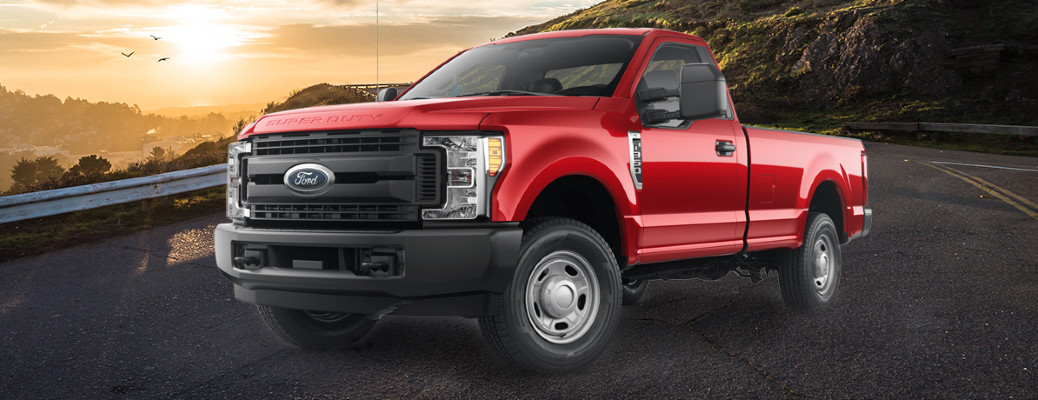 2018 Ford F-350 red truck front and side angle