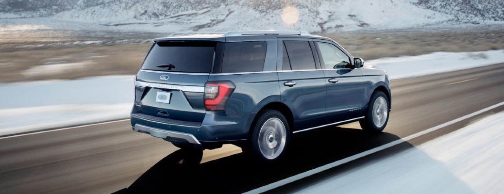 2018 Ford Expedition side and rear angle on a snowy road