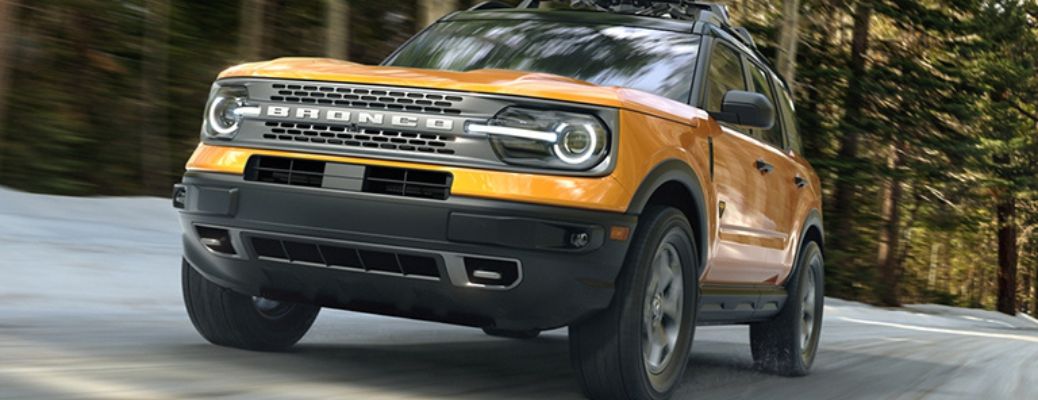 2021 Ford Bronco front view on a road