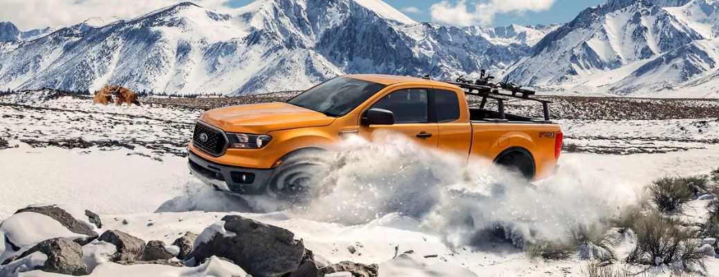 2019 Ford Ranger driving in snow side view