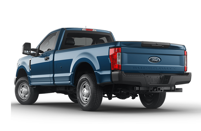 2019 Ford Super Duty in blue rear view