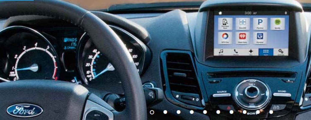 Isolated view of Ford SYNC 3 system and steering wheel