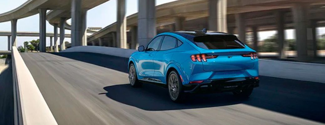 2021 Ford Mustang Mach-E rear view on a road