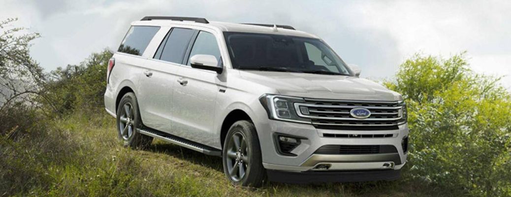 2019 Ford Expedition front view on a sloped hill