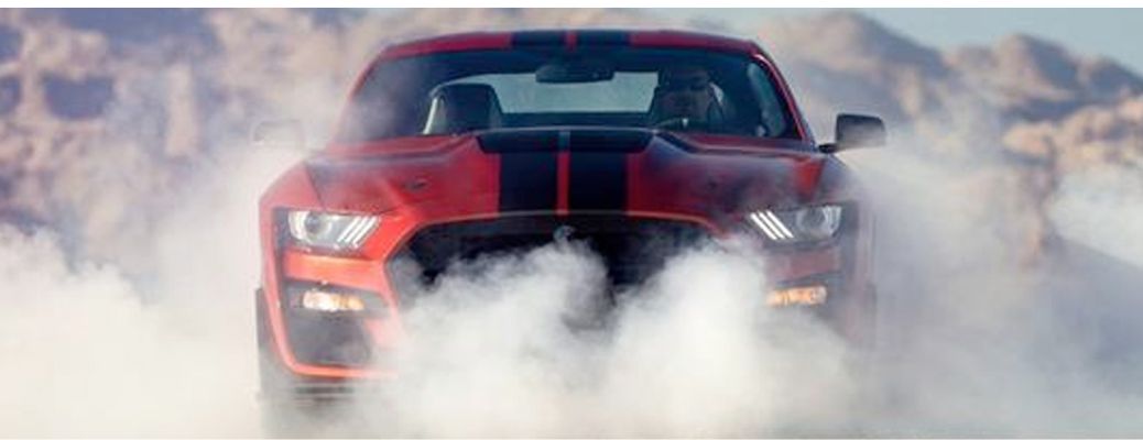 2020 Ford Mustang Shelby car front view in steam