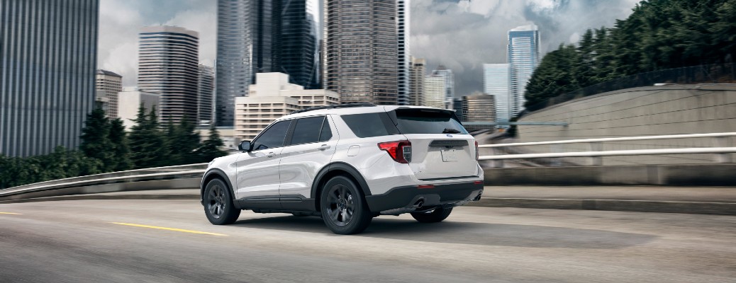 2021 Ford Explorer XLT rear view on a city road