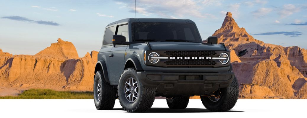 2021 Ford Bronco front view on greenscreen backdrop
