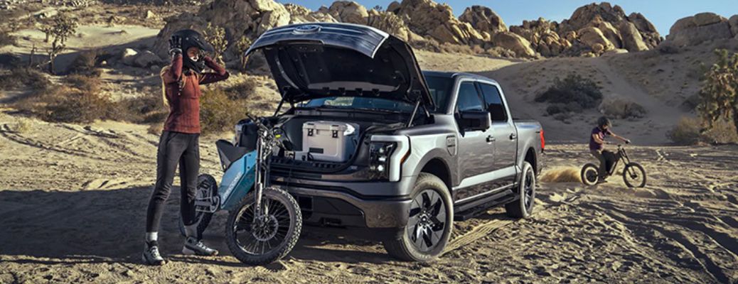 2022 Ford F-150 Lightning with front trunk open