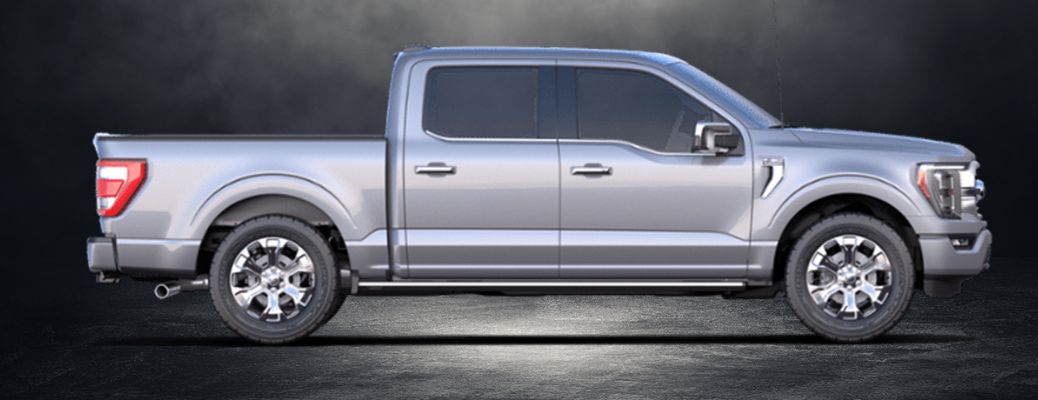 2021 Ford F-150 Platinum side view on a dark background