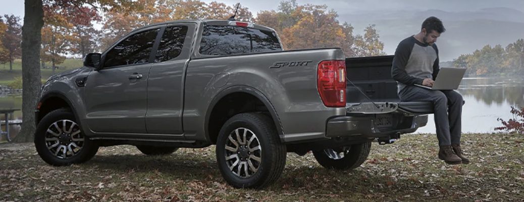 2023 Ford Ranger rear view with person on the tailgate