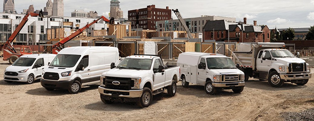 Ford commercial vehicles lined up