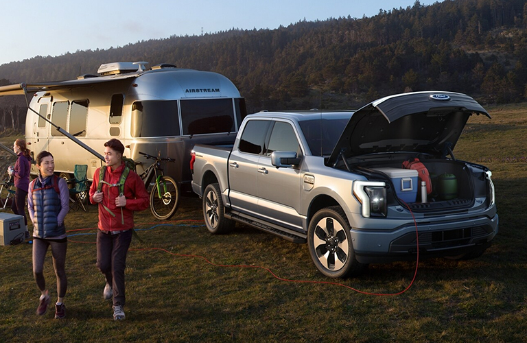 2022 Ford F-150 Lightning with front trunk open