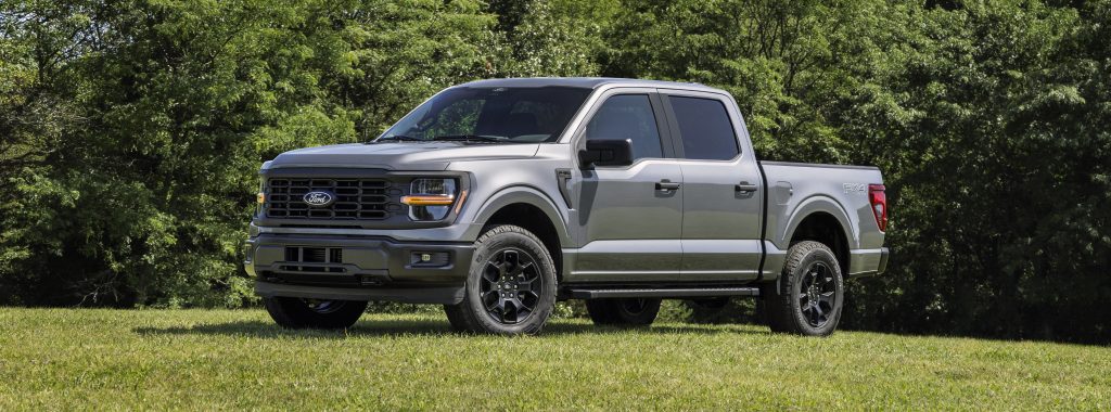 2024 Ford F-150 truck side and front view parked in grass