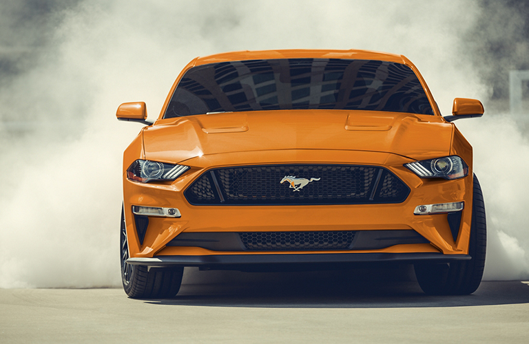 orange 2020 Ford Mustang front view