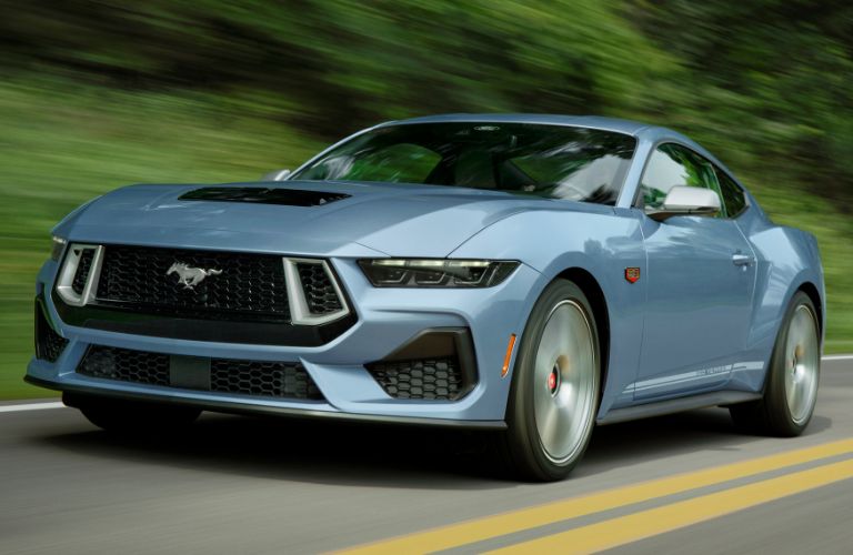 Ford Mustang 60th Anniversary Package front and side angle on a road