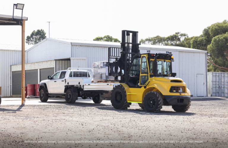 2025 Ford Ranger Super Duty by a fork lift
