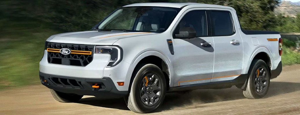 2025 Ford Maverick Tremor side and front view in white