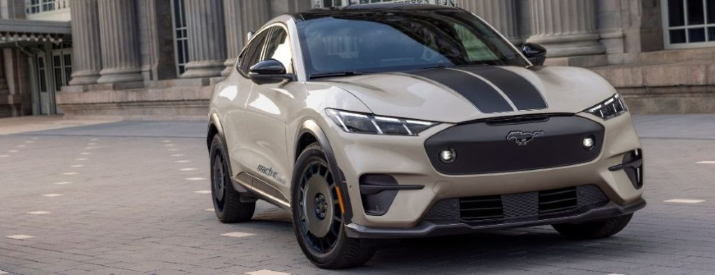 2025 Ford Mach-E Rally front view in a city