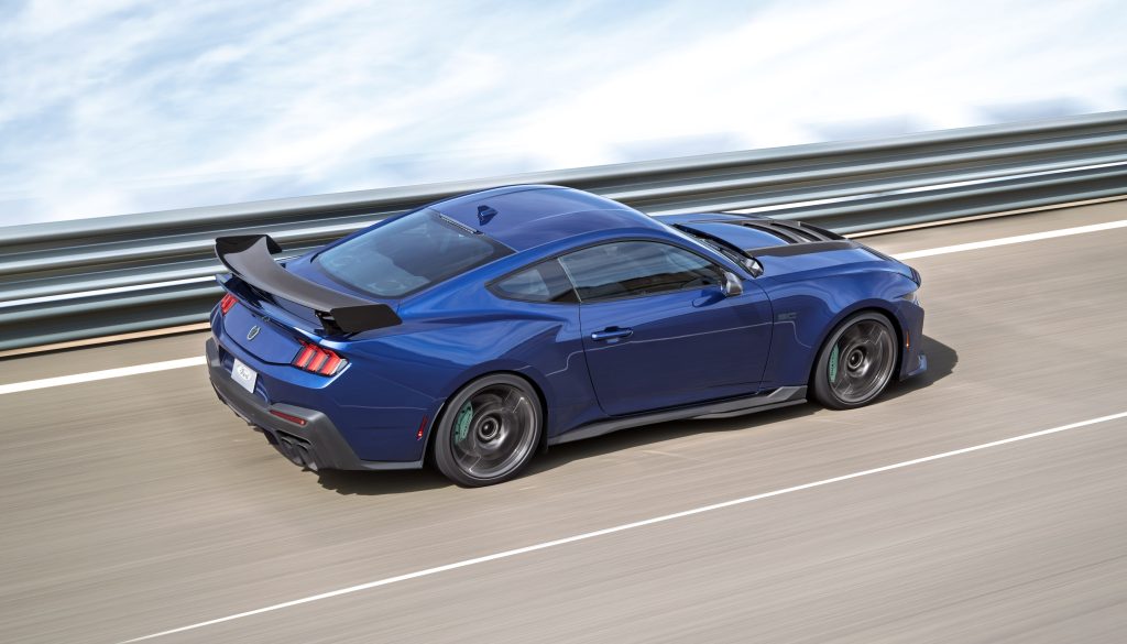 2026 Mustang with Track Pack side angle on track