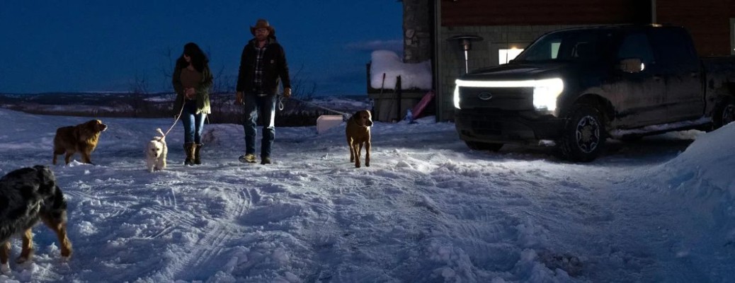 a Ford truck in a snowy space