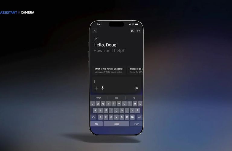 Ford AI assistant greeting a driver on a phone screen
