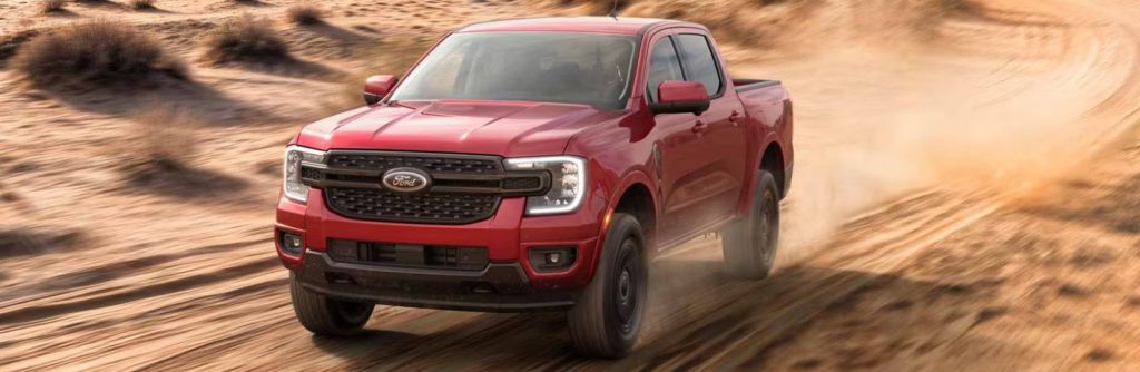2026 Ford Ranger front and side view in red