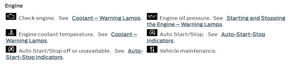 2026 Ford Expedition check engine light and similar symbols
