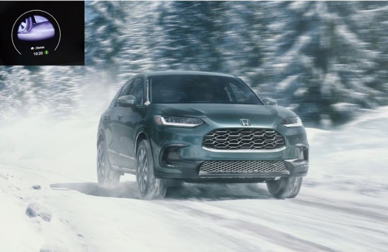 front view of the 2026 Honda HR-V on a snowy road
