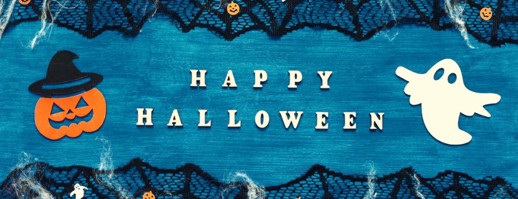 Happy Halloween on a blue background