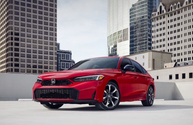 Front-quarter view of the 2026 Honda Civic Sedan Red