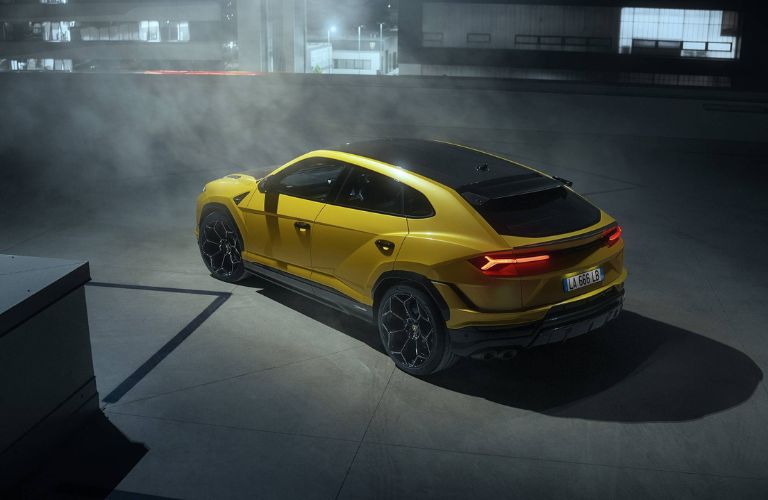 Rear-quarter view of the 2024 Lamborghini Urus Performante Yellow