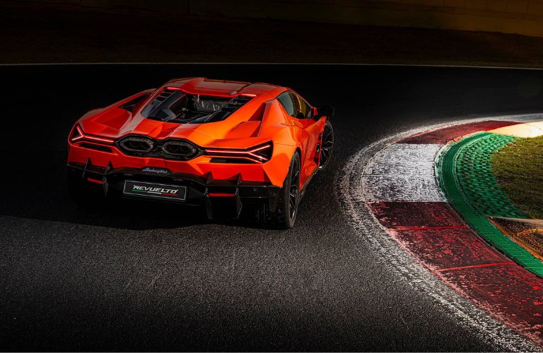 Rear view of the 2026 Lamborghini Revuelto Orange