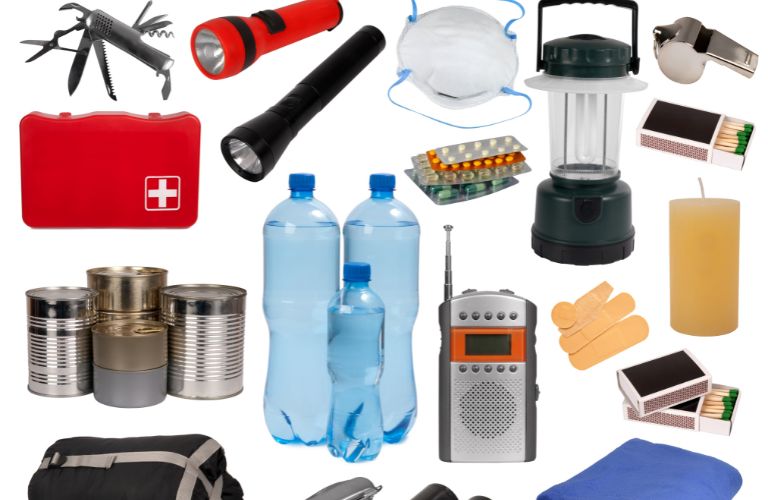 Representative image of various items needed in an Emergency Car Kit