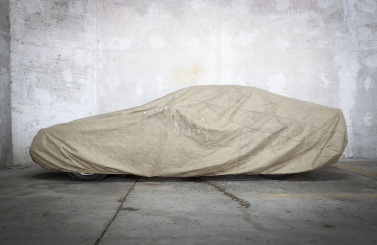 car with a cover parked on the side of the road