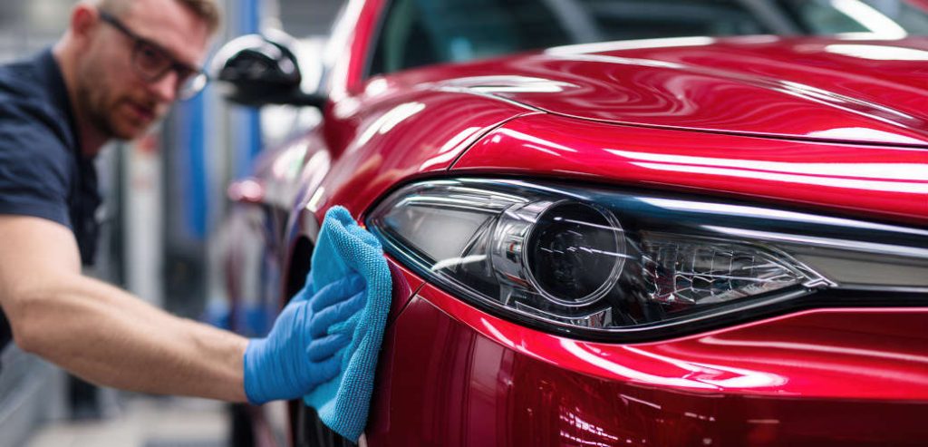 How to Protect Your Car from Salt Air - one way is to regularly wash, wax, and detail your vehicle - like this man is doing.