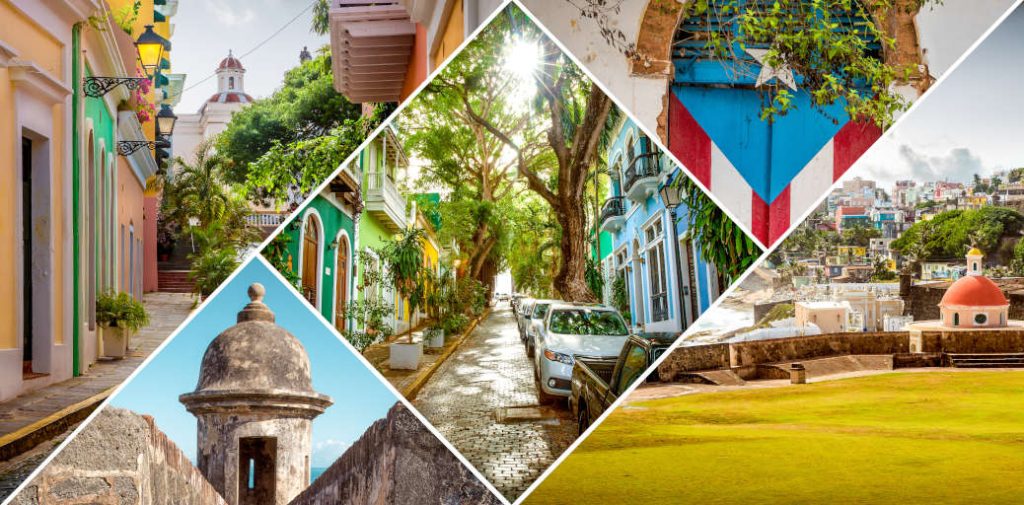 A collage of San Juan Puerto Rico, a good destination for Valentine's Day 2026 in Puerto Rico