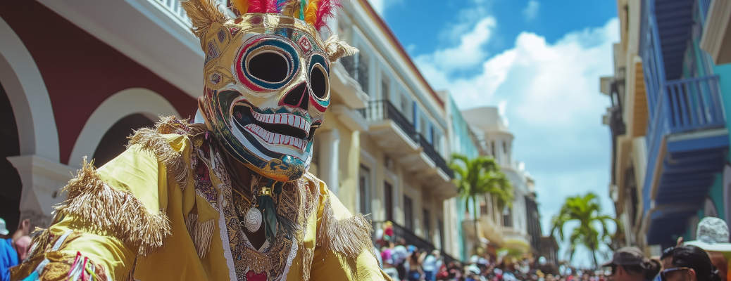 A masked reveler at the Carnaval de Ponce