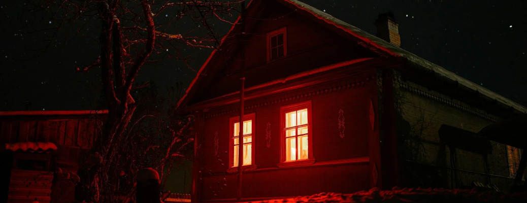 Haunted house at night