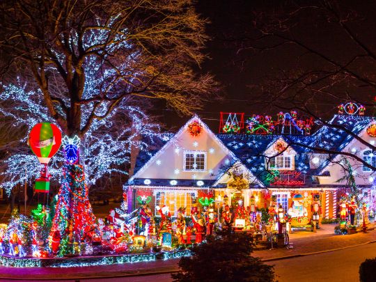 House decorated with Christmas lights