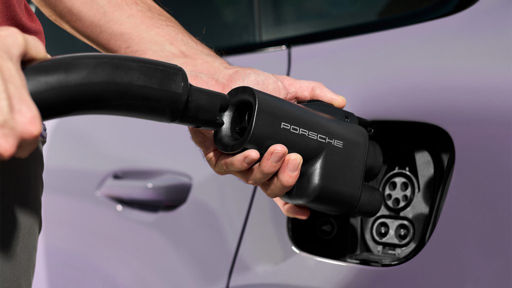 Porsche charging adapter in use