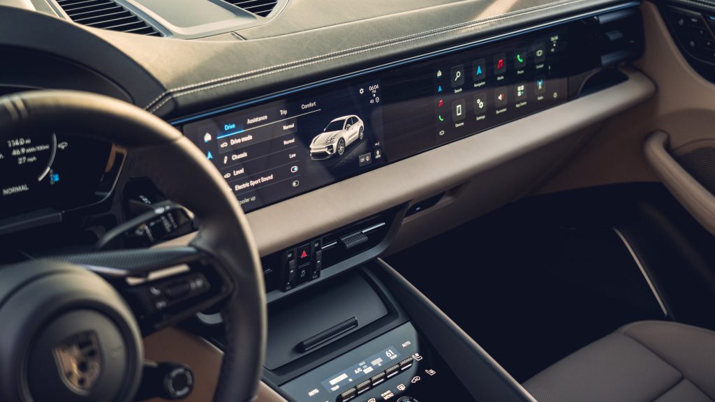 Macan Turbo Electric dashboard with passenger screen panel