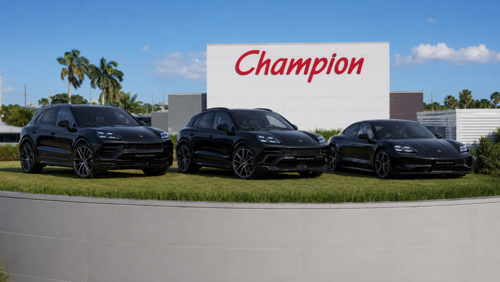 Champion Porsche dealership exterior in Pompano Beach, South Florida