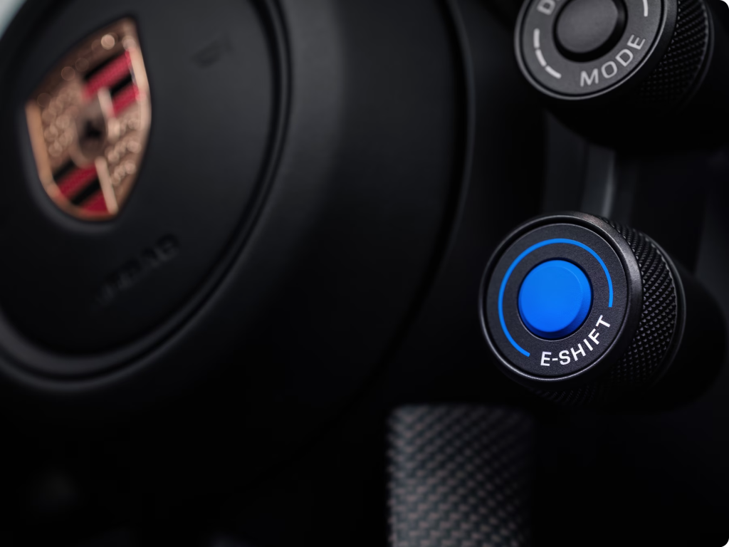 turbo taycan gt weissach e-shift steering wheel blue button