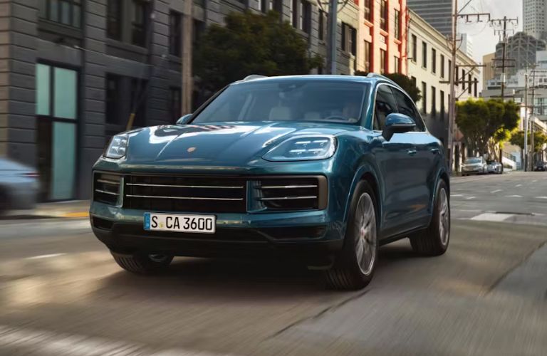 2026 Porsche Cayenne GTS Blue on the road