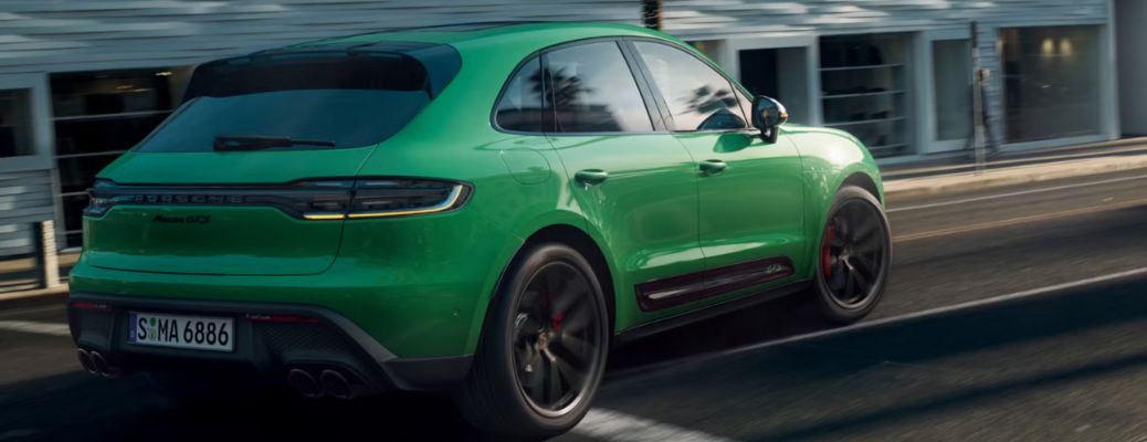Rear view of the 2026 Porsche Macan GTS Green